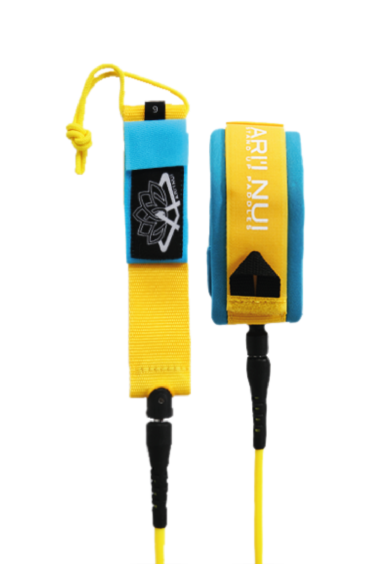 ARI'I NUI SUP - Knee Coiled Leash - Yellow Blue